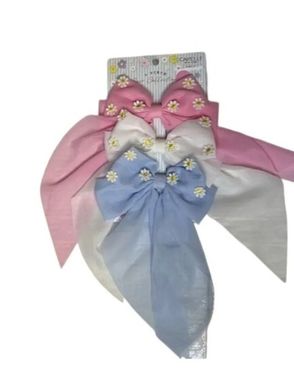 Capelli 3 Piece Daisy Ribbon Hair Clips